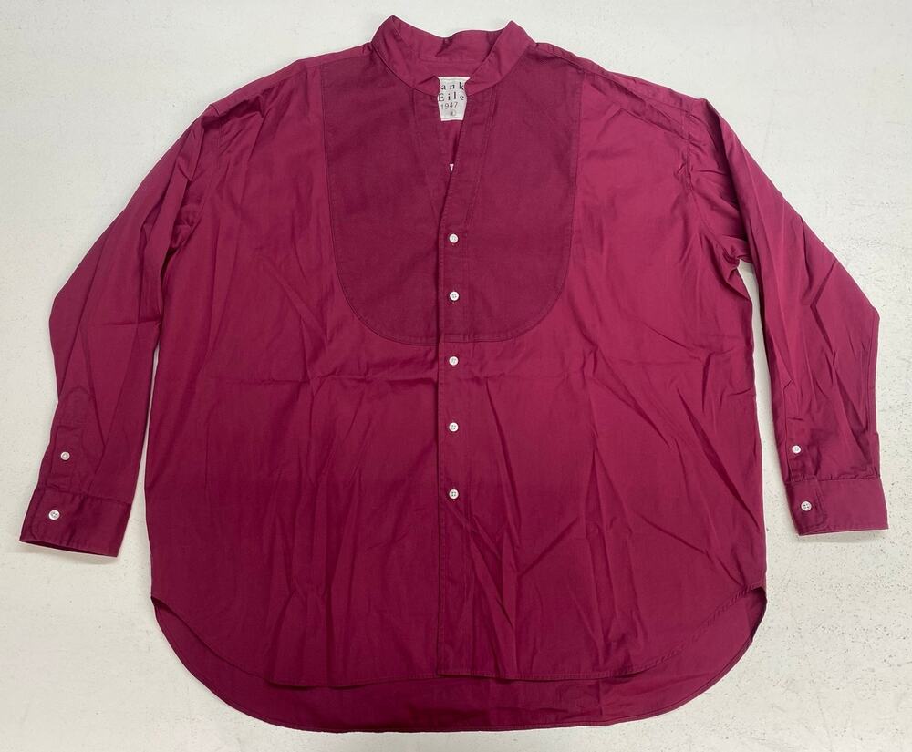 Women Frank & Eileen Victoria Italy tuxedo bib button-up oversized blouse top L